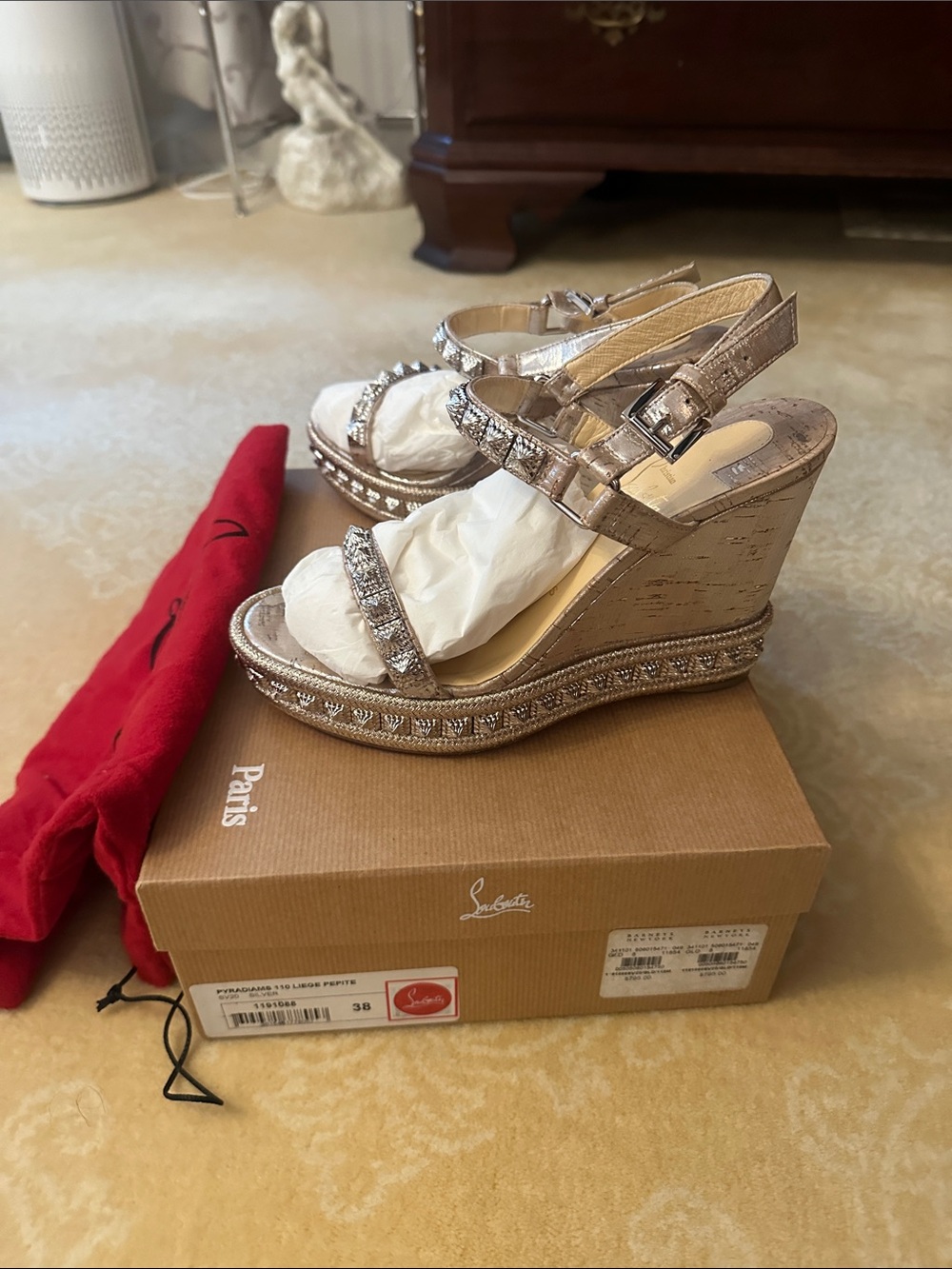 Christian Louboutin Metallic Gold Crystal-Embellished Wedge Sandals! - Picture 5 of 5